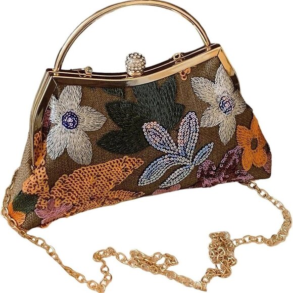 Charming Vintage Top Handle Clutch with Detachable Chain - Perfect for Evenings - Picture 1 of 6